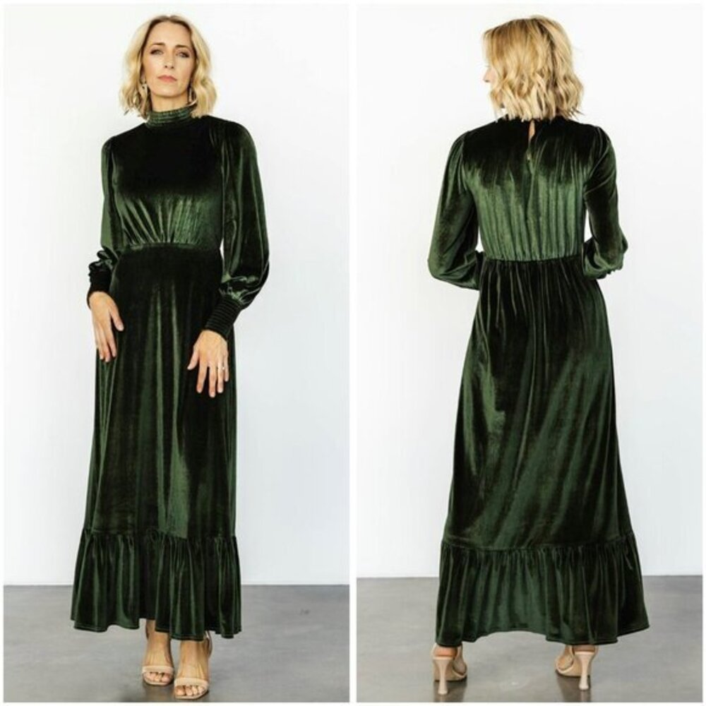 Baltic Born Elodie Velvet Maxi Dress in Deep Olive Green Size XS NWOT